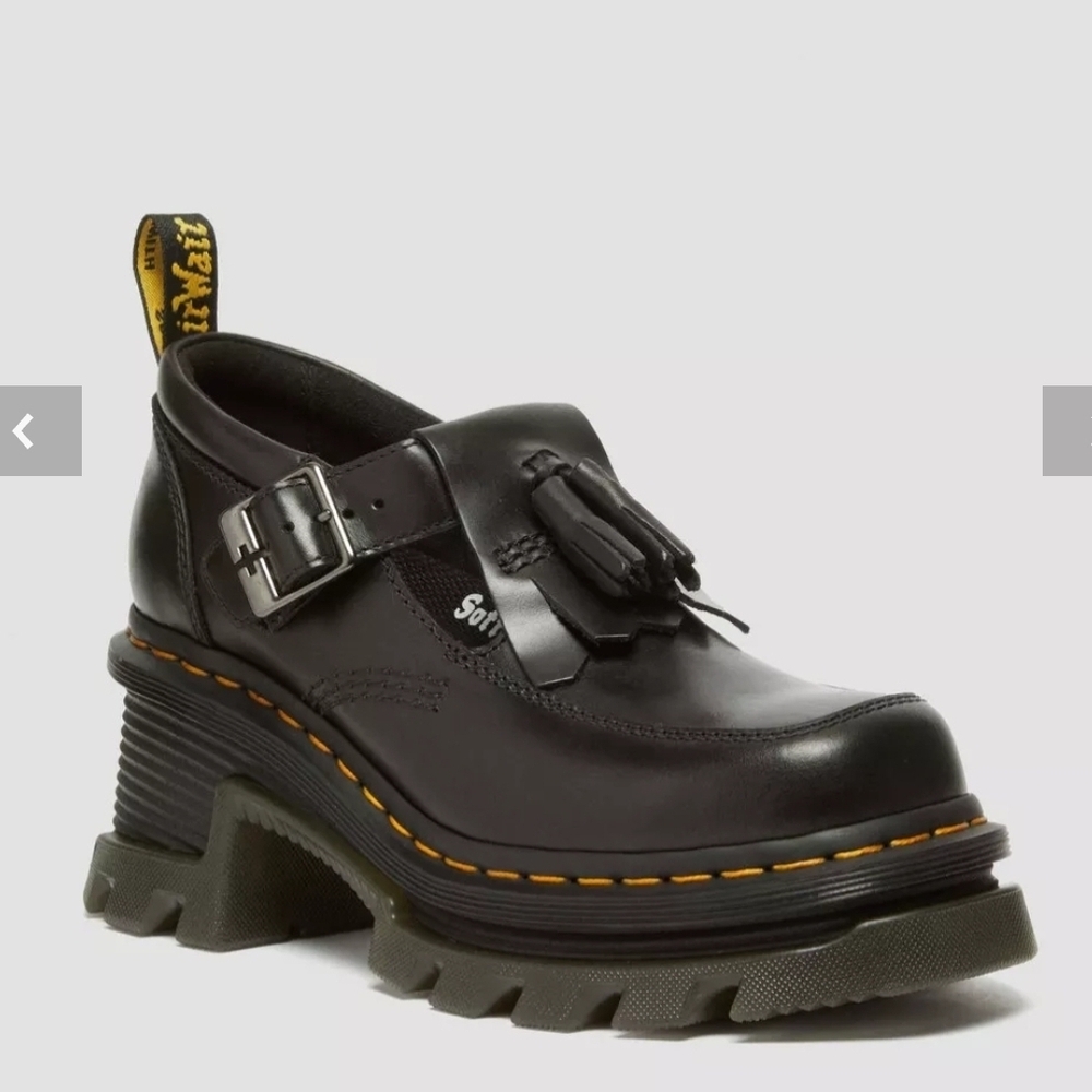 Dr. Martens Black Corran Atlas Leather Mary Jane Heeled Shoes Size 7
